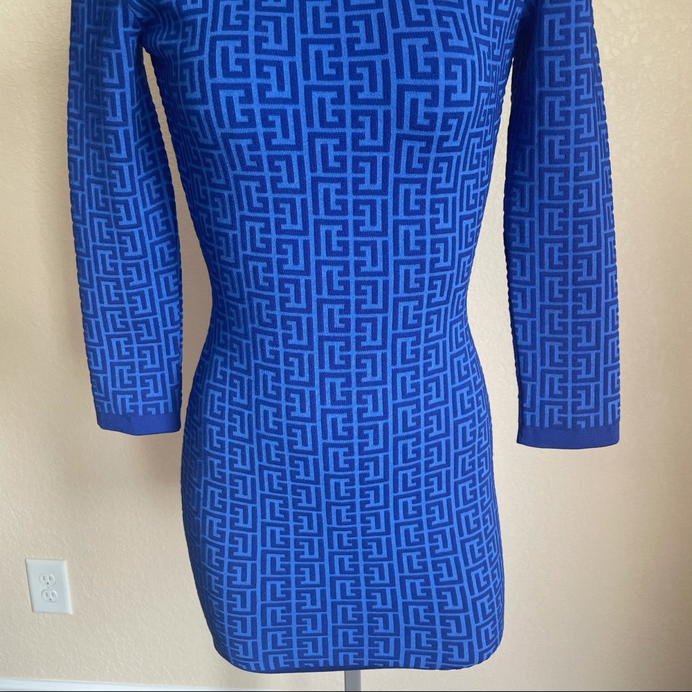 ❌SOLD❌ Balmain Balman Monogram Jacquard Long Sleeve Wool Blend Minidress - Picture 5 of 17